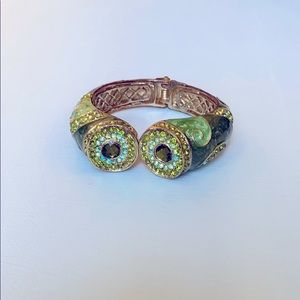 Green enamel bracelet w citrine colored stones